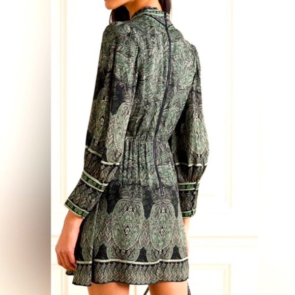 NWT $395 Alice + Olivia Tanisha Tie-Neck Mini Dress in Green Paisley - size 0! - Picture 2 of 11